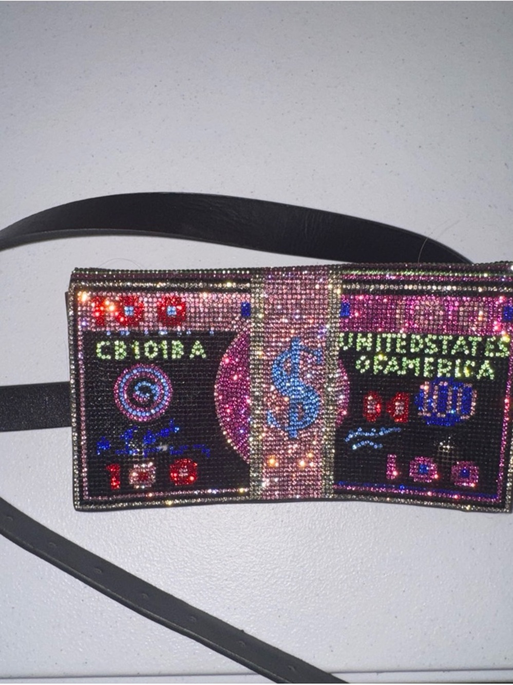 Embellished Rhinestone Money Belt Bag - Black & Pink Sparkle
